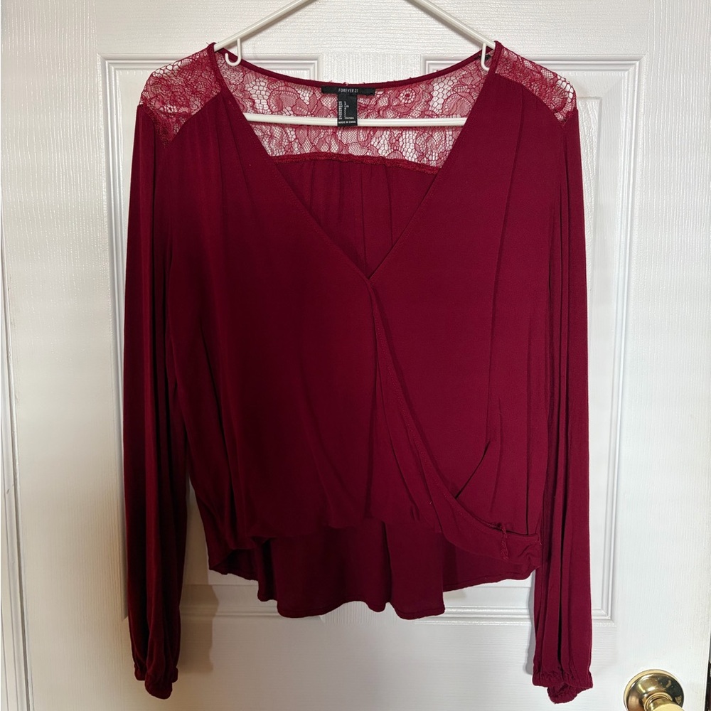 Red Forever 21 V-neck top with lace detail